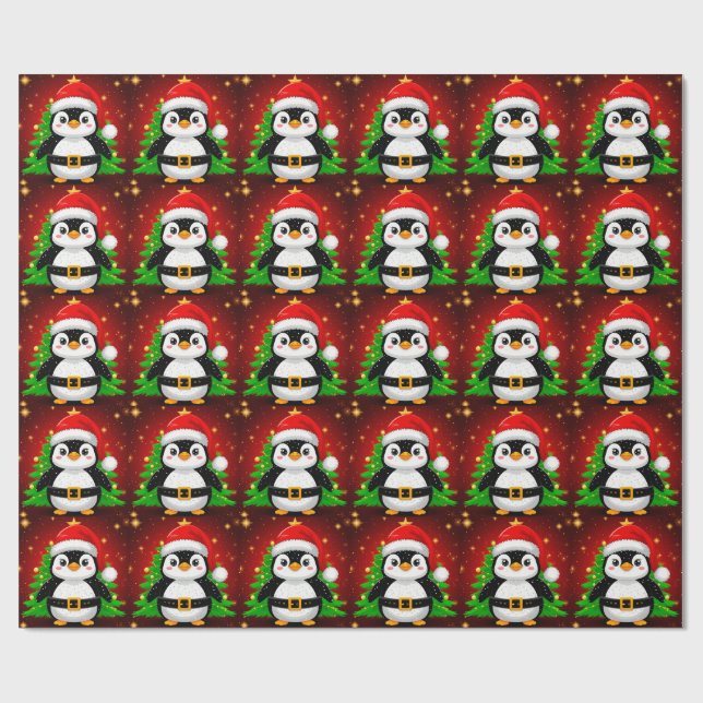 Papel De Presente 🎄🎅️ Pinguim Papai Noel Árvore de Natal Diversão  (Aberto)