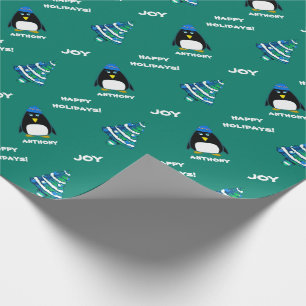 Papel De Presente Pinguim Pequeno Presente de Natal de Nome Person