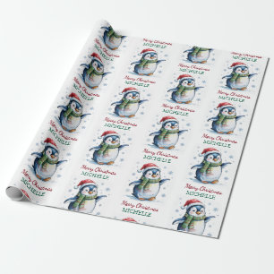 Papel De Presente Pinguim Personalizado no Natal de Santa Hat