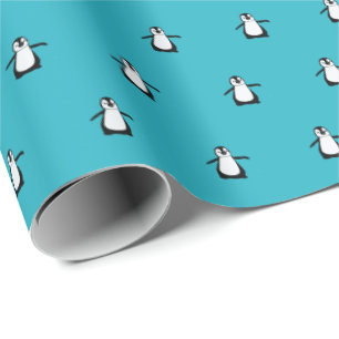 Papel De Presente Pinguim Pinguim de Natal bonito azul de inverno