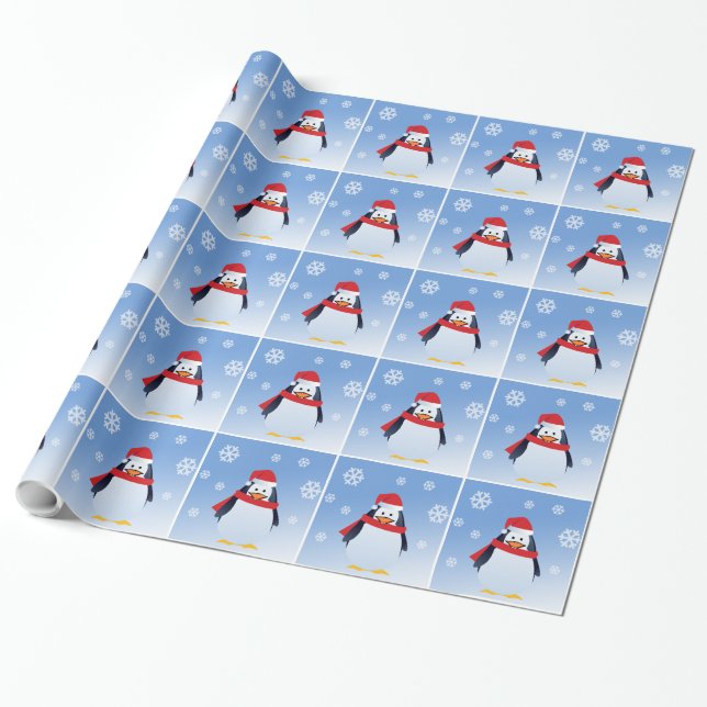 Papel De Presente Pinguim Pinguim Natal Papai Noel (Desenrolado)