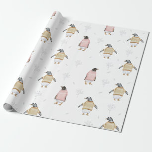 Papel De Presente Pinguim-pinguim-pássaro-de-inverno divertido Arte 