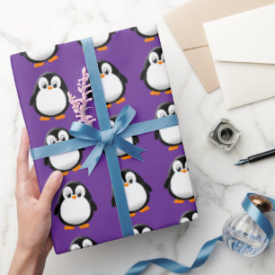 Papel De Presente Pinguim-Pinguim-Púrpura-de-inverno