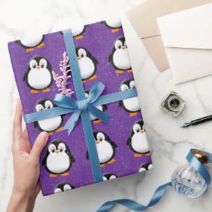 Papel De Presente Pinguim-Pinguim-Púrpura-de-inverno