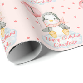 Papel De Presente Pinguim-primeiro aniversario rosa