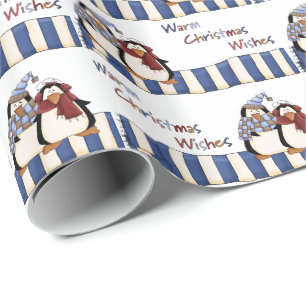 Papel De Presente Pinguim Quentes Desejos de Natal