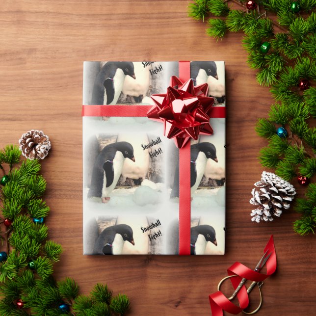 Papel De Presente Pinguin Snowball Fight Wrappaper (Presente de Natal)
