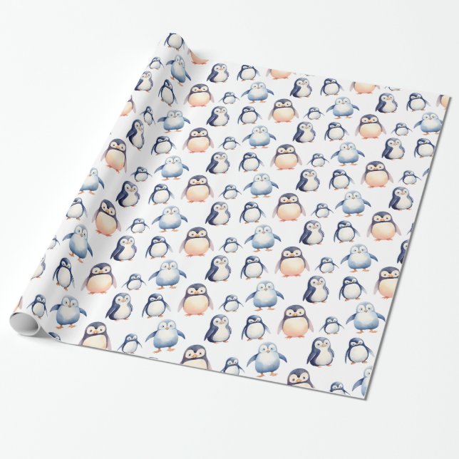 Papel De Presente Pinguin Winter Wonderland Temed Wrapping Paper (Desenrolado)