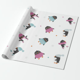 Papel De Presente Pinguins bonitos de desenho animado com corações e