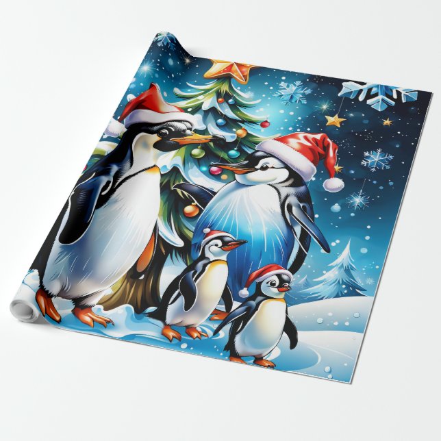 Papel De Presente Pinguins bonitos em estilo animado'' (Desenrolado)