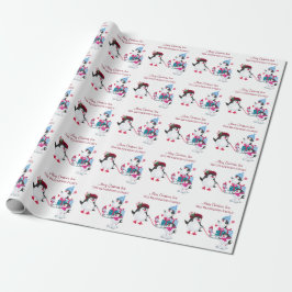 Papel De Presente Pinguins bonitos na neve Feliz Natal