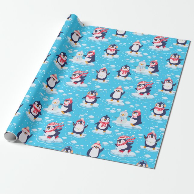 Papel De Presente Pinguins bonitos Natal (Desenrolado)