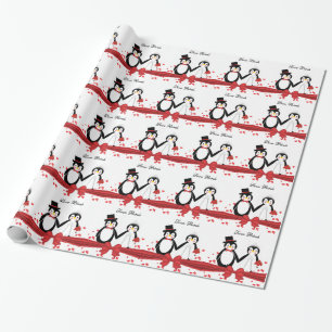 Papel De Presente Pinguins bonitos noiva & papel de envolvimento do