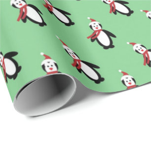 Papel De Presente Pinguins bonitos Papai Noel é um Natal Verde