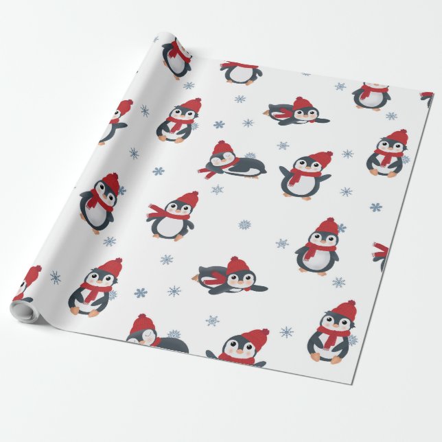 Papel De Presente Pinguins Cutes Pássaros De Inverno Animais Árctico (Desenrolado)