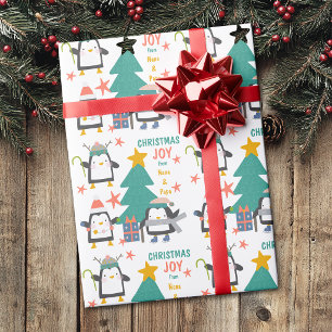 Papel De Presente Pinguins da Alegria de Natal e Árvore de Feriado
