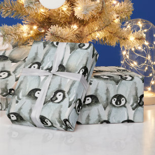 Papel De Presente Pinguins de Aquarela Natal
