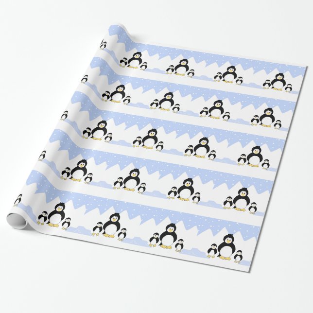 Papel De Presente Pinguins de Desenho Animado no Ártico (Desenrolado)