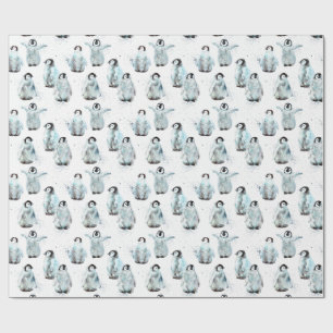 Papel De Presente Pinguins de Inverno em Aquarela Chá de Bebê