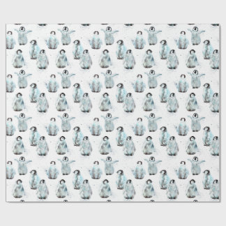 Papel De Presente Pinguins de Inverno em Aquarela Chá de Bebê