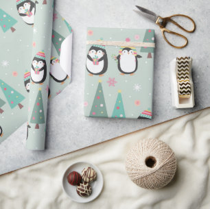 Papel De Presente Pinguins de Natal Bonitos