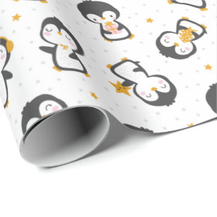 Papel De Presente Pinguins de natal bonitos em branco