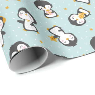 Papel De Presente Pinguins de natal bonitos em papel de enrolamento