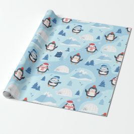 Papel De Presente Pinguins de Natal e Igloos