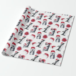 Papel De Presente Pinguins de Natal em Santa Hats