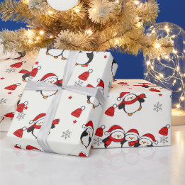 Papel De Presente Pinguins de Natal Fofo Creme Embrulho de Férias