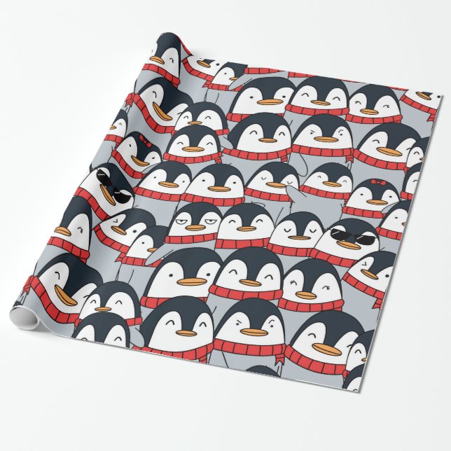 Papel De Presente Pinguins do Feliz Natal! Envoltório do presente (Desenrolado)