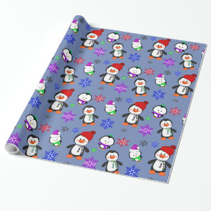 Papel De Presente Pinguins e Natal bonito dos flocos de neve