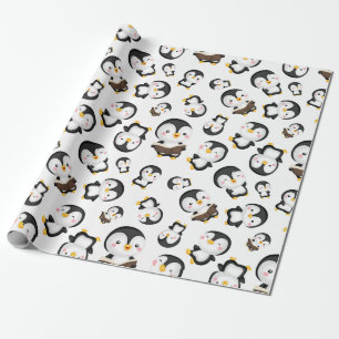 Papel De Presente Pinguins Joyful em Branco