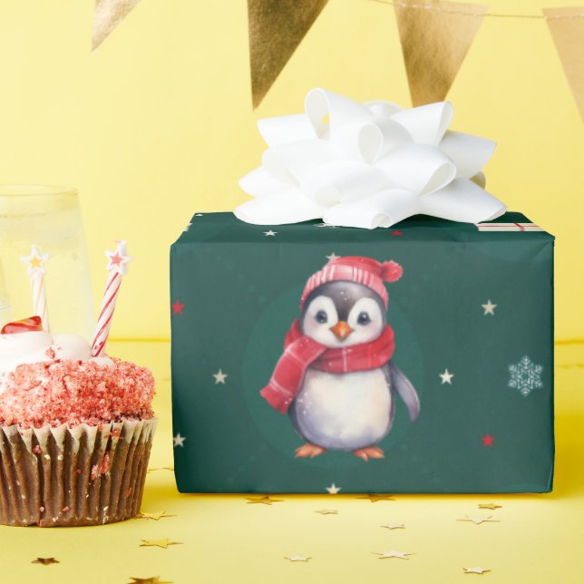 Papel De Presente Pinguins Papais noeis Green Feliz Padrão de Natal  (Festa de aniversário)