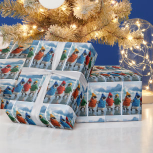 Papel De Presente Pinguins Patinando No Gelo Em Um Lago Ártico