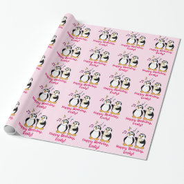 Papel De Presente Pinguins que cantam o nome do feliz aniversario