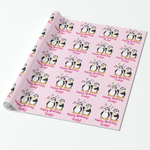 Papel De Presente Pinguins que cantam o nome do feliz aniversario