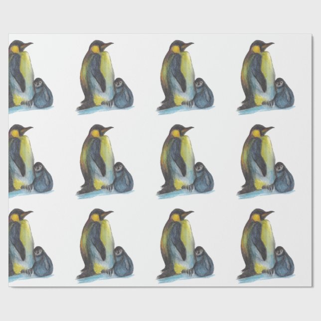Papel De Presente Pinguins que tiram o papel de envolvimento Matte (Aberto)