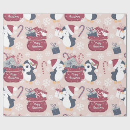 Papel De Presente Pinguins Rosa