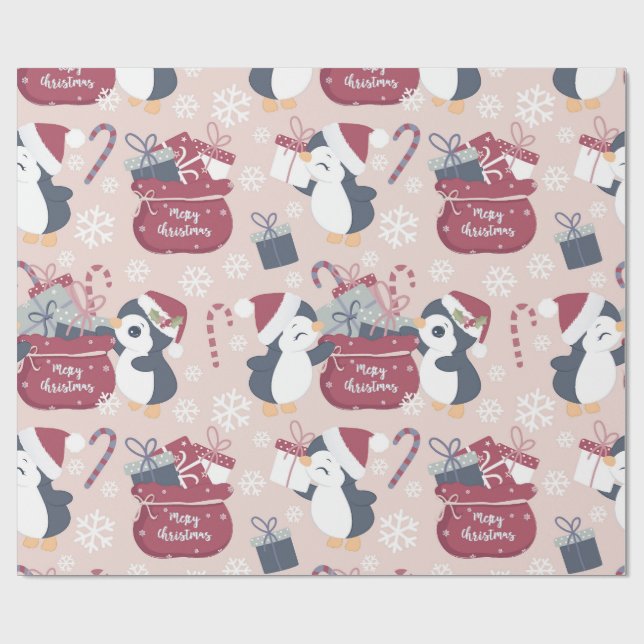 Papel De Presente Pinguins Rosa  (Aberto)