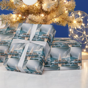 Papel De Presente Pinguins se Reunindo em Torno de uma Árvore de Nat