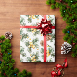Papel De Presente Pinhas de Natal Amarelo Mel Dourado Doce