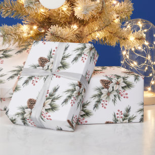 Papel De Presente Pinhas de Natal Ramos flores azevinho baga