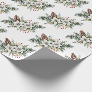 Papel De Presente Pinhas de Natal Ramos flores azevinho baga