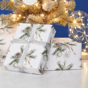 Papel De Presente Pinhas Verde Creme Enfeites Natal