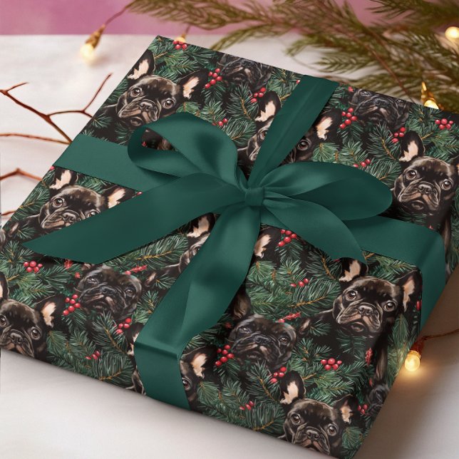 Papel De Presente Pinheiro de Natal para Buldogue Francês (Criador carregado)