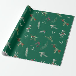 Papel De Presente Pinheiro Spruce & Frutas Vermelhas Verde Floresta