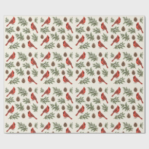 Papel De Presente Pinheiro Tradicional de Natal Cardeal Nevado