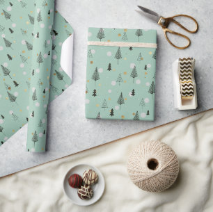 Papel De Presente Pinheiros de Inverno Escandinavos Desenhados