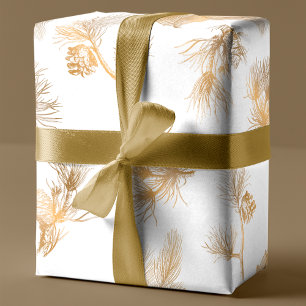 Papel De Presente Pinho Dourado gravado elegante do inverno